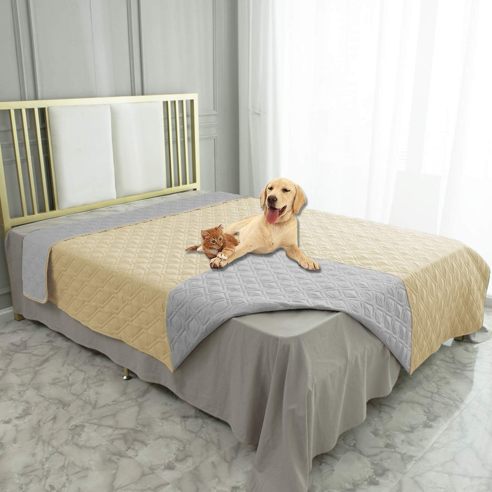 Ameritex waterproof dog bed cover on sofa protecting furniture from spills and accidents