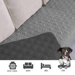 Ameritex waterproof furniture cover on sofa, illustrating easy application for pet households.