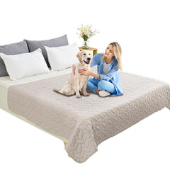 Ameritex pet bed cover closeup shows microfiber texture and waterproof layer protecting furniture.