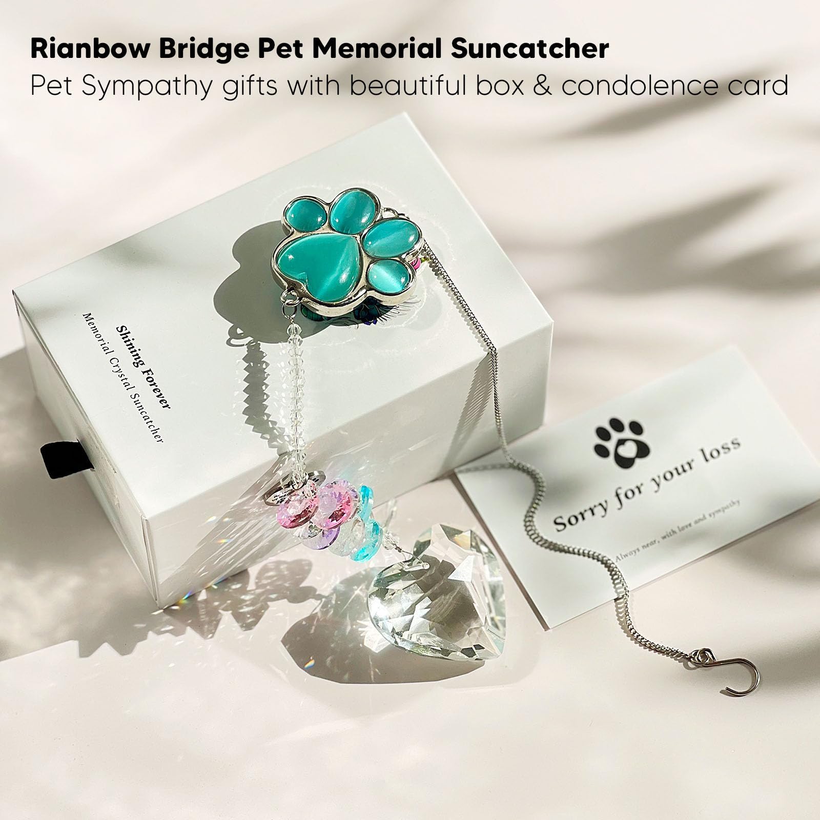 AMETHUARTZ pet memorial suncatcher crystal-sphere highlights rainbow reflections for comforting reminders.