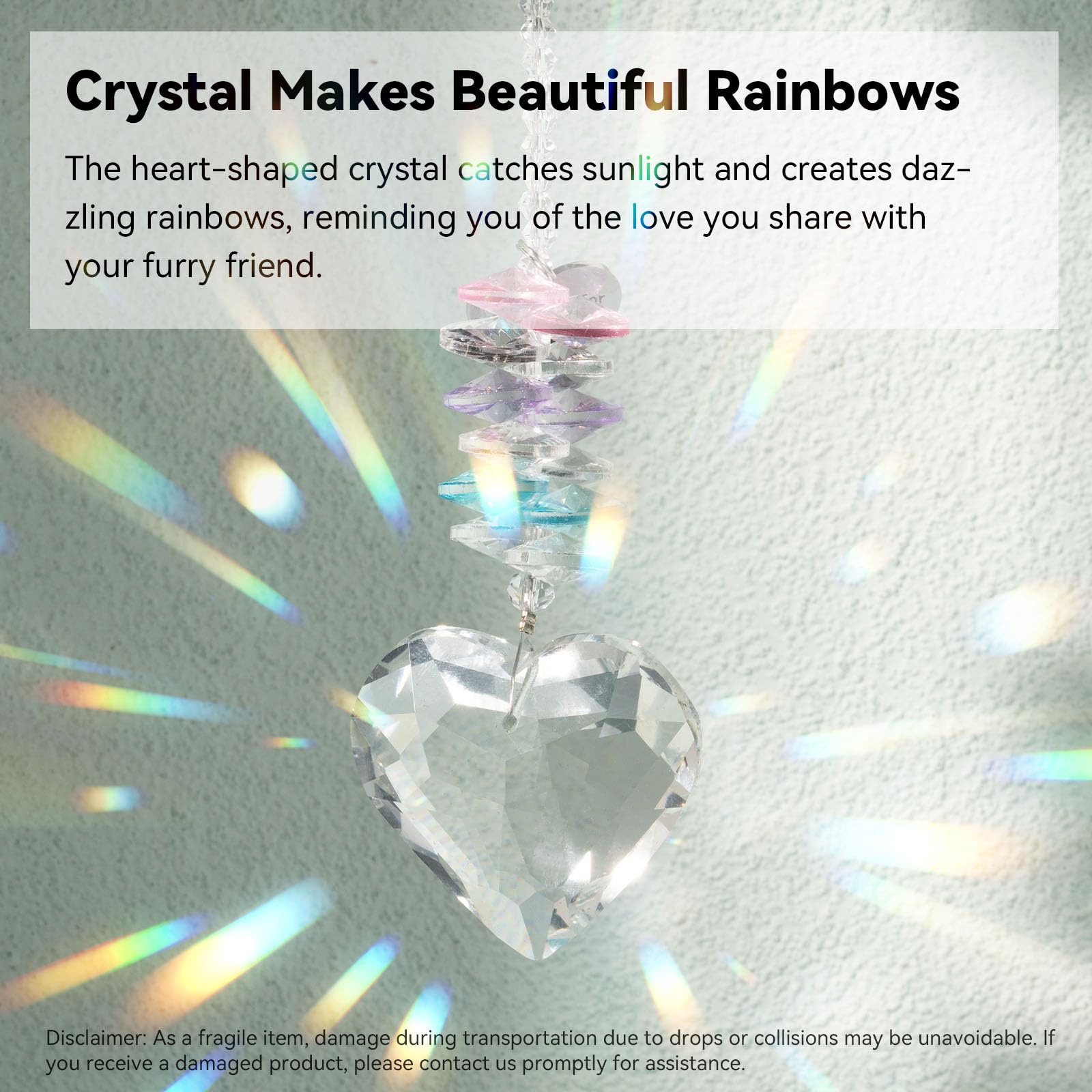 AMETHUARTZ pet memorial suncatcher rainbow-reflections illuminate a calming grieving space.