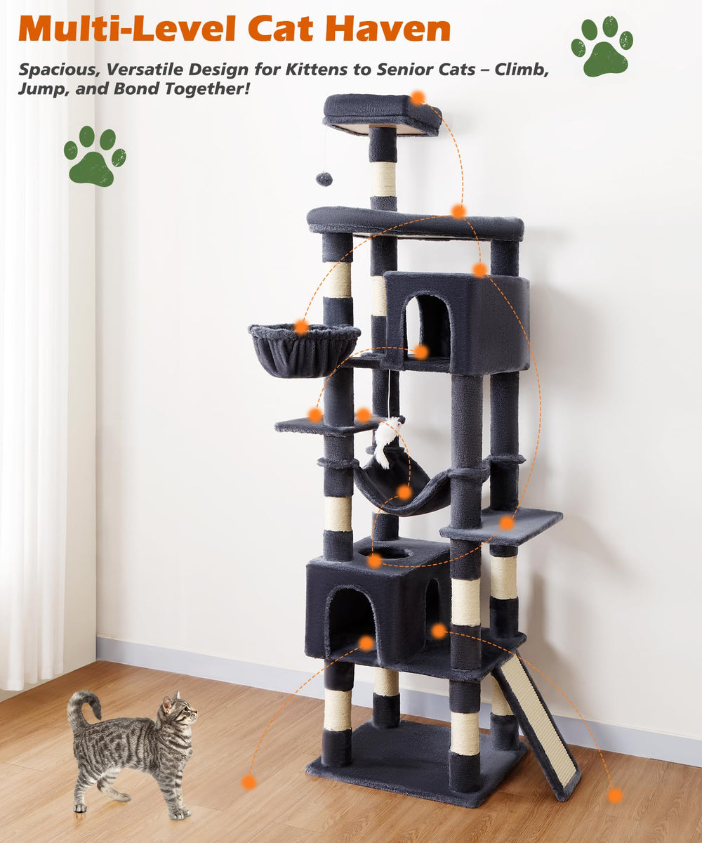 AMHANCIBLE base stability image emphasizes wobble-free safety for energetic felines.