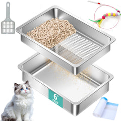 Amibud stainless steel sifting litter box with durable metal finish for lasting performance.