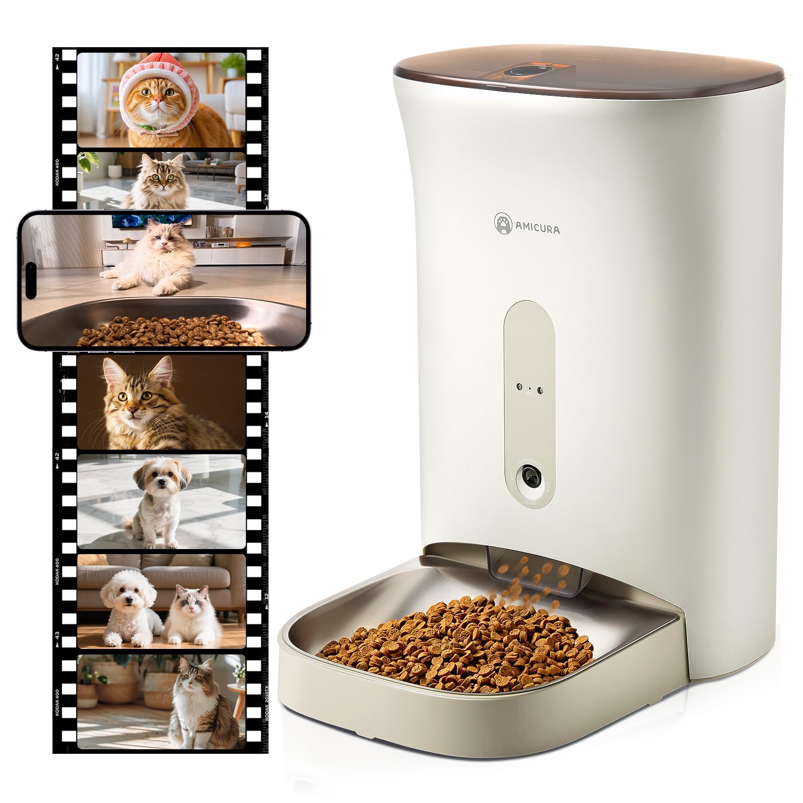 Amicura F1 PRO camera view offers clear 2K footage for pet mealtime monitoring.