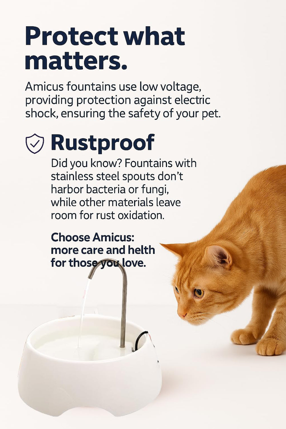 Amicus Aqua MINI packaging illustrating portable, travel-friendly fountain.