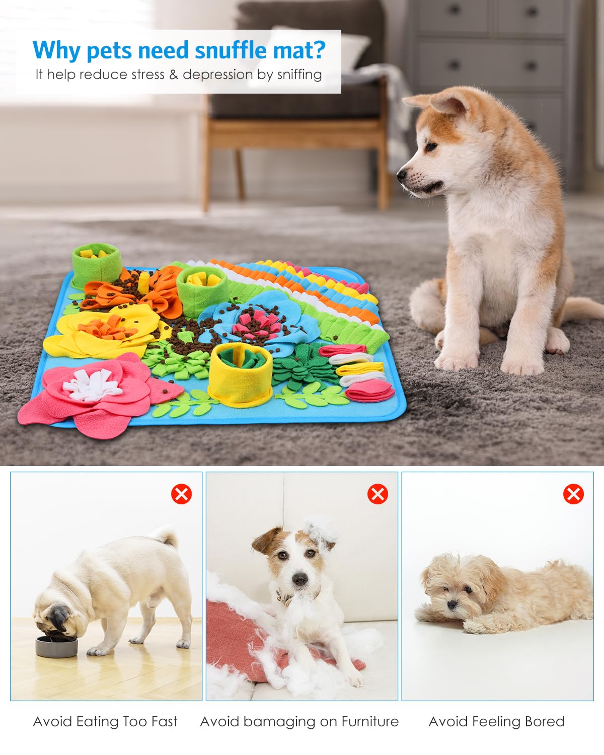 AMIR Snuffle Mat dogs sniffing action encourages mindful treat searching