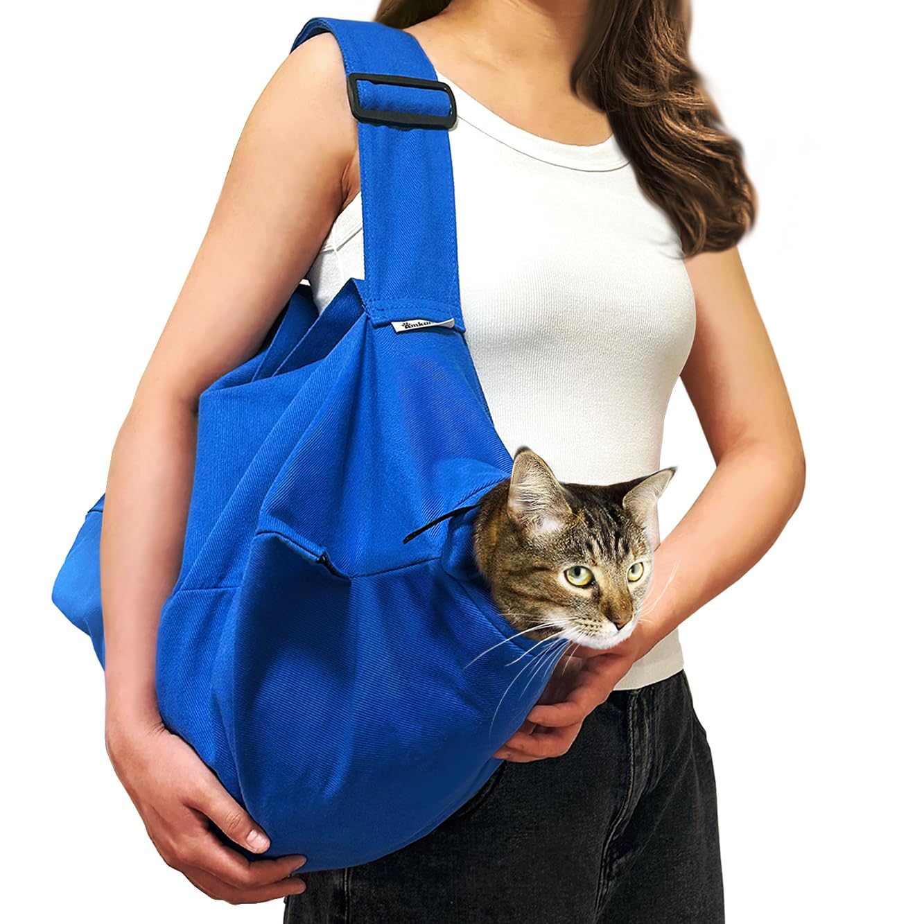Amkune cat carrier pouch breathable cotton fabric for calming, comfortable outings.