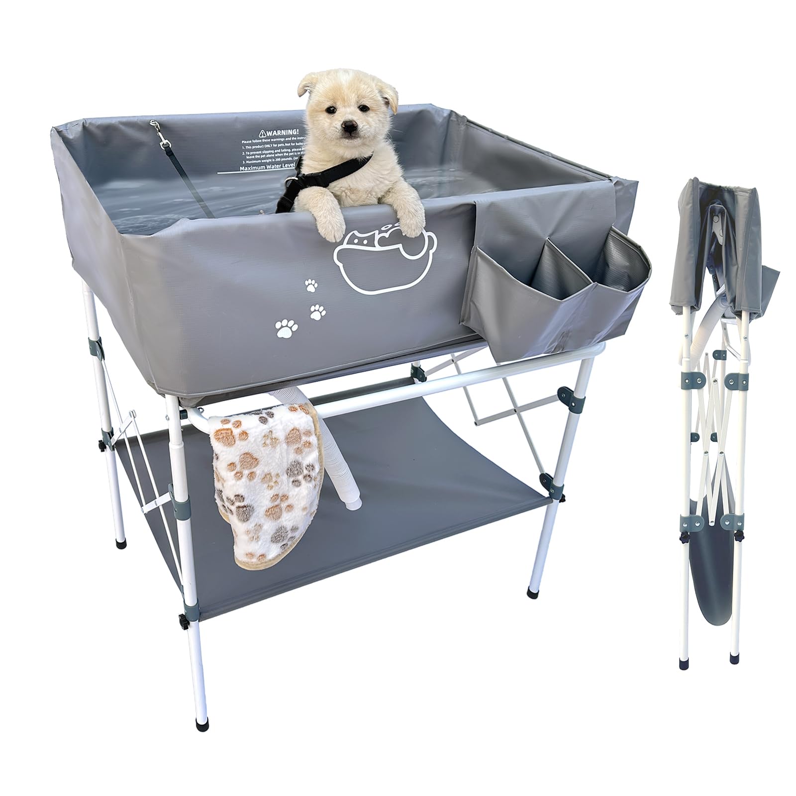 Amlmpet elevated dog bathtub stand provides comfortable, back-friendly grooming at home