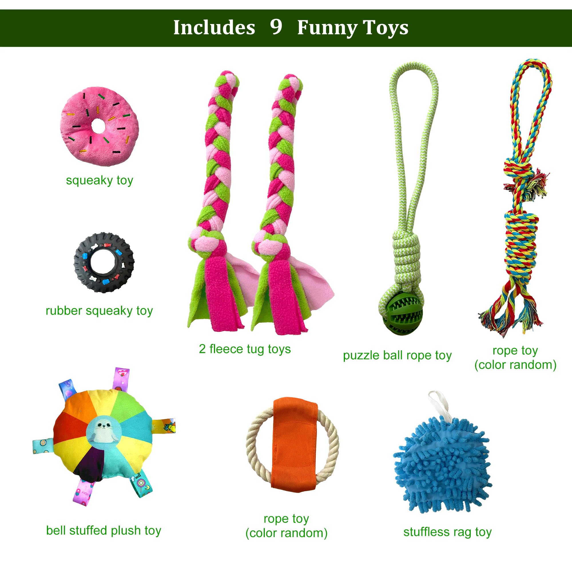 Amlmpet Puppy Play Gym close-up of nine toys encouraging playful learning.