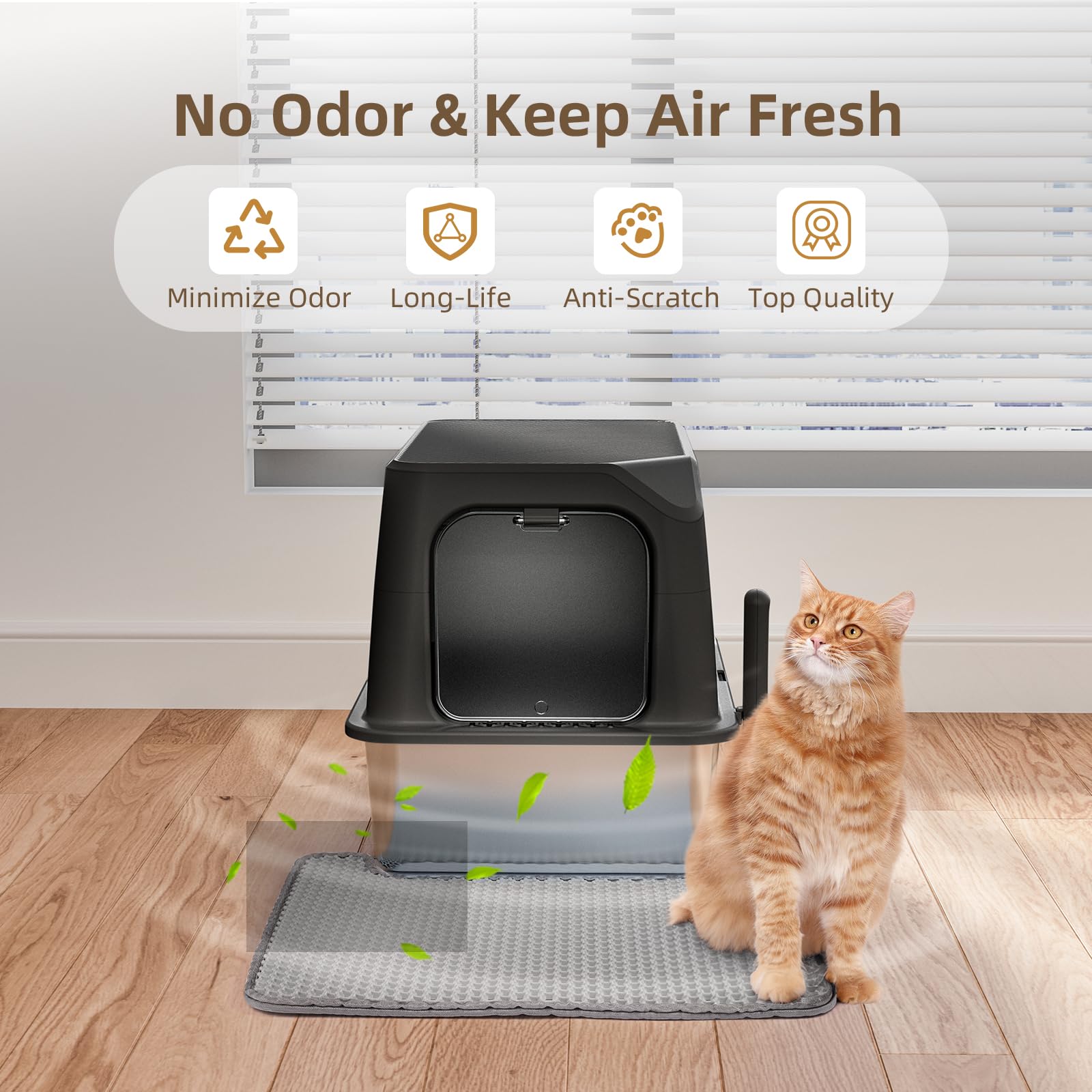 Amniau all-in-one litter box set includes lid mat and scoop