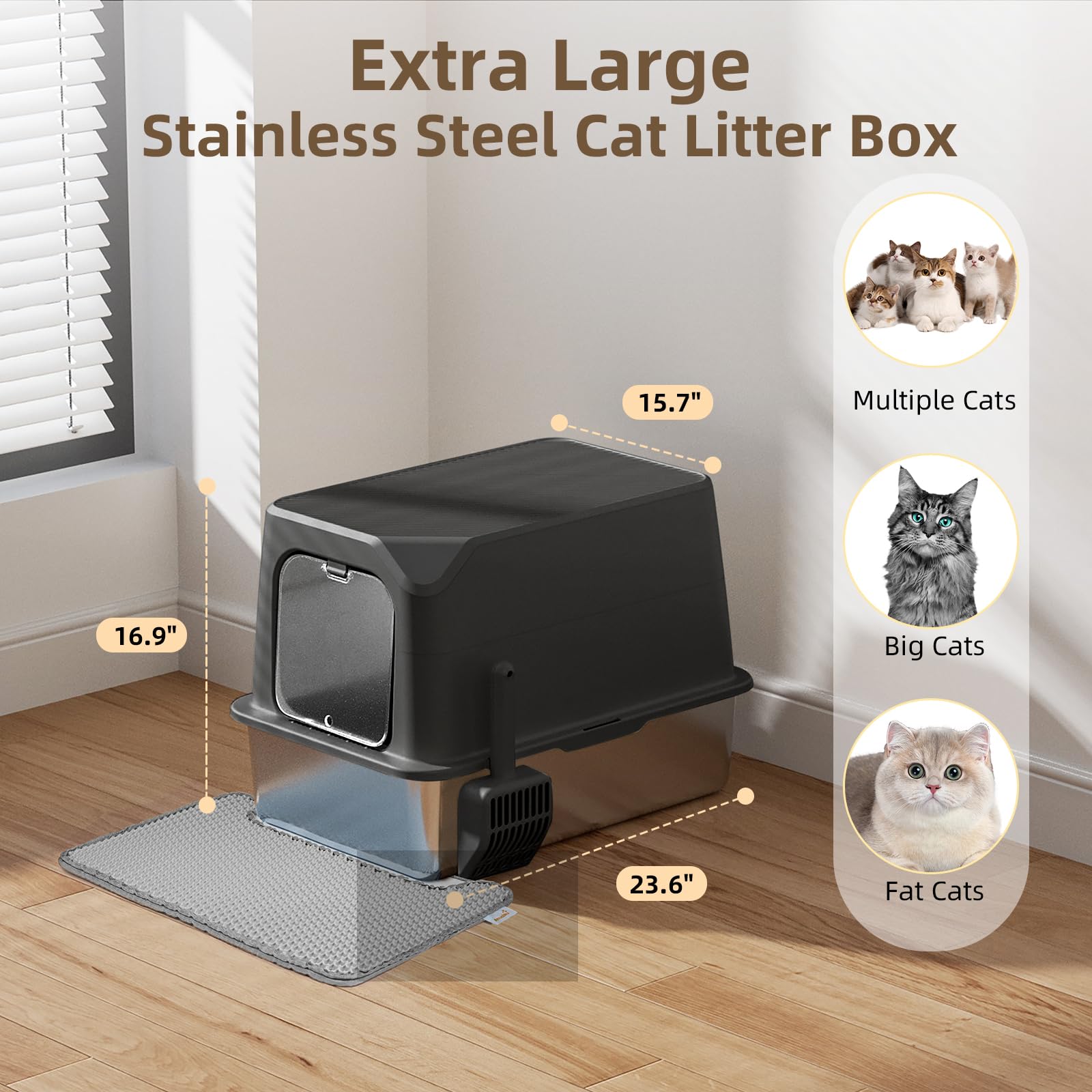 Amniau litter mat and scoop help keep floors tidy