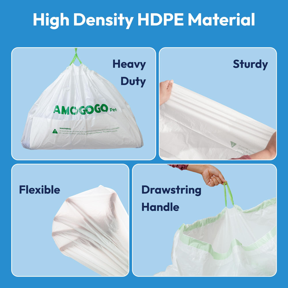 AMOGOGOPET drawstring closure highlight demonstrates secure sealing and mess-free disposal