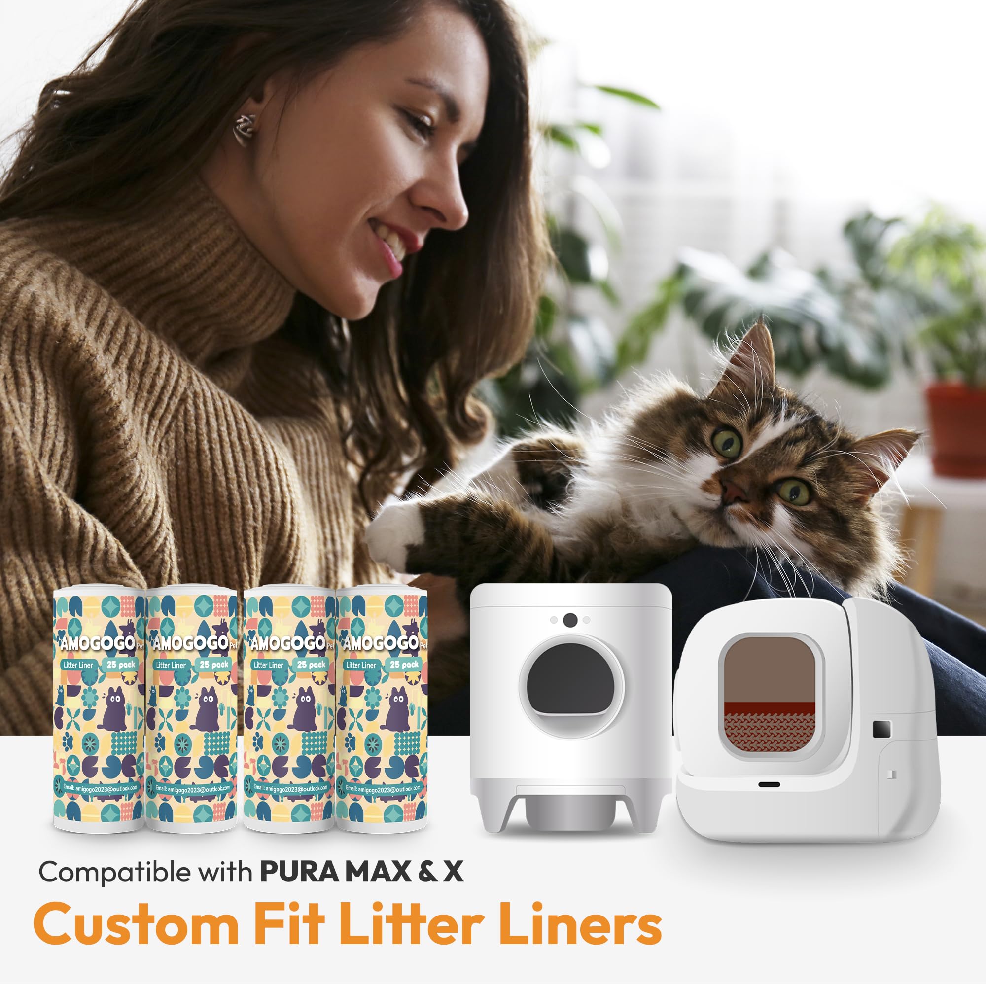 AMOGOGOPET PURA Max/X-compatible bags with a litter box setup for easy replacement.