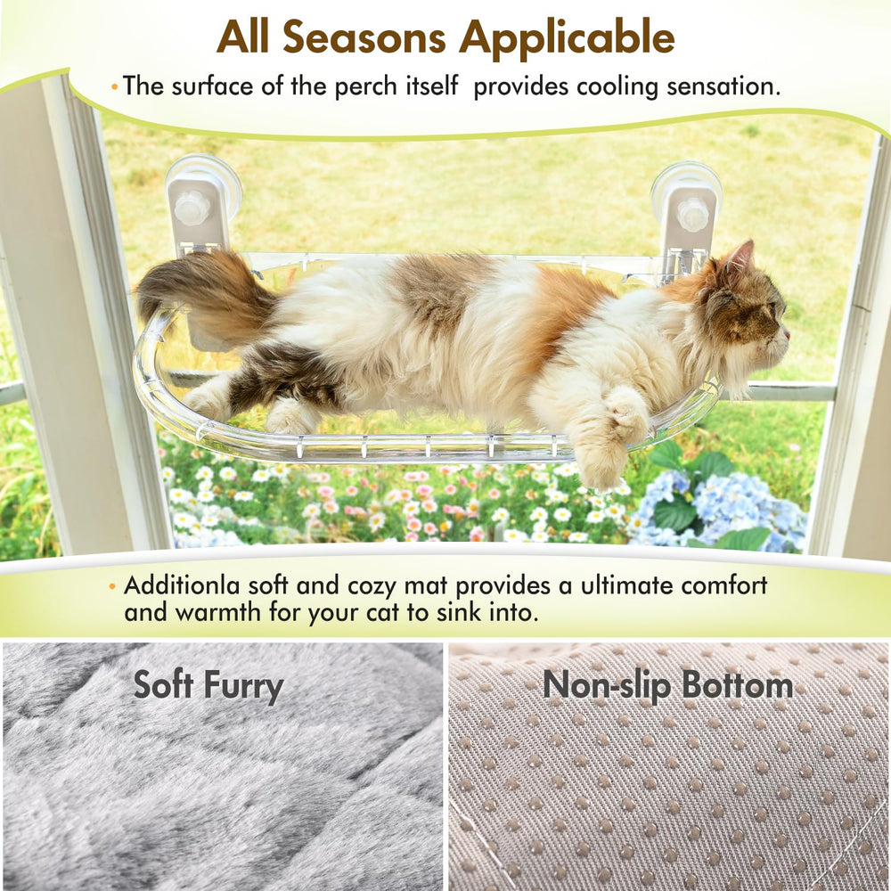 AMOSIJOY ergonomic oval shape cradles the cat for relaxed stretches and naps.