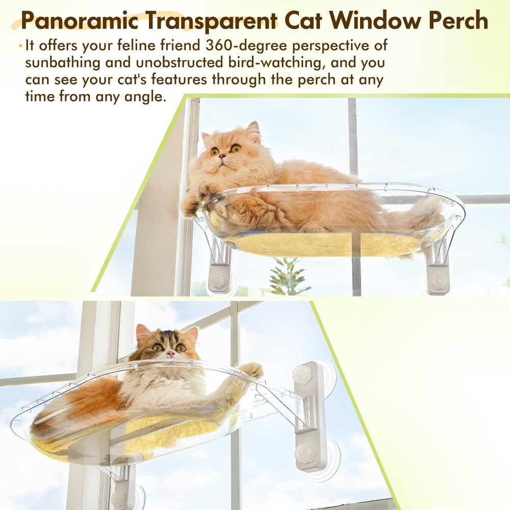 AMOSIJOY panoramic window seat offers crystal-clear view for curious cats.