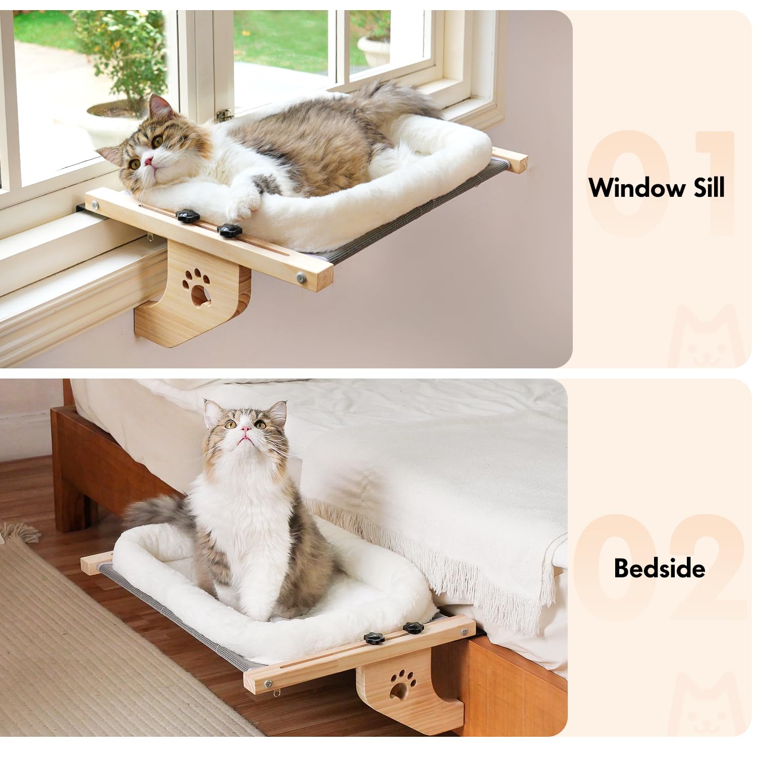 AMOSIJOY Cat Sill Window Perch beside bed or cabinet to reduce cat hair on surfaces