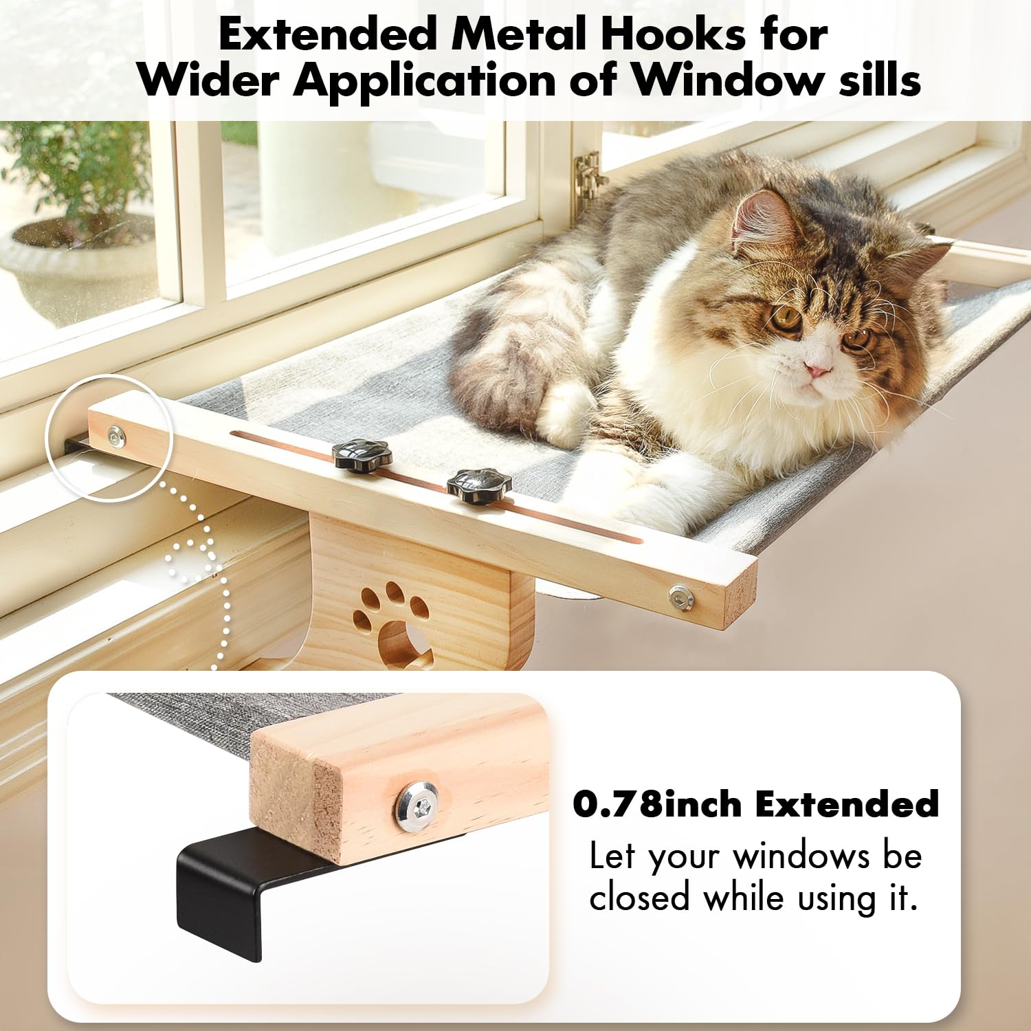 AMOSIJOY cat window perch installs without drilling for wall safety.