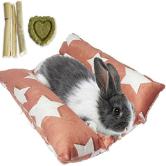 Amremsu rabbit bed closeup shows beige plush fabric for cozy comfort