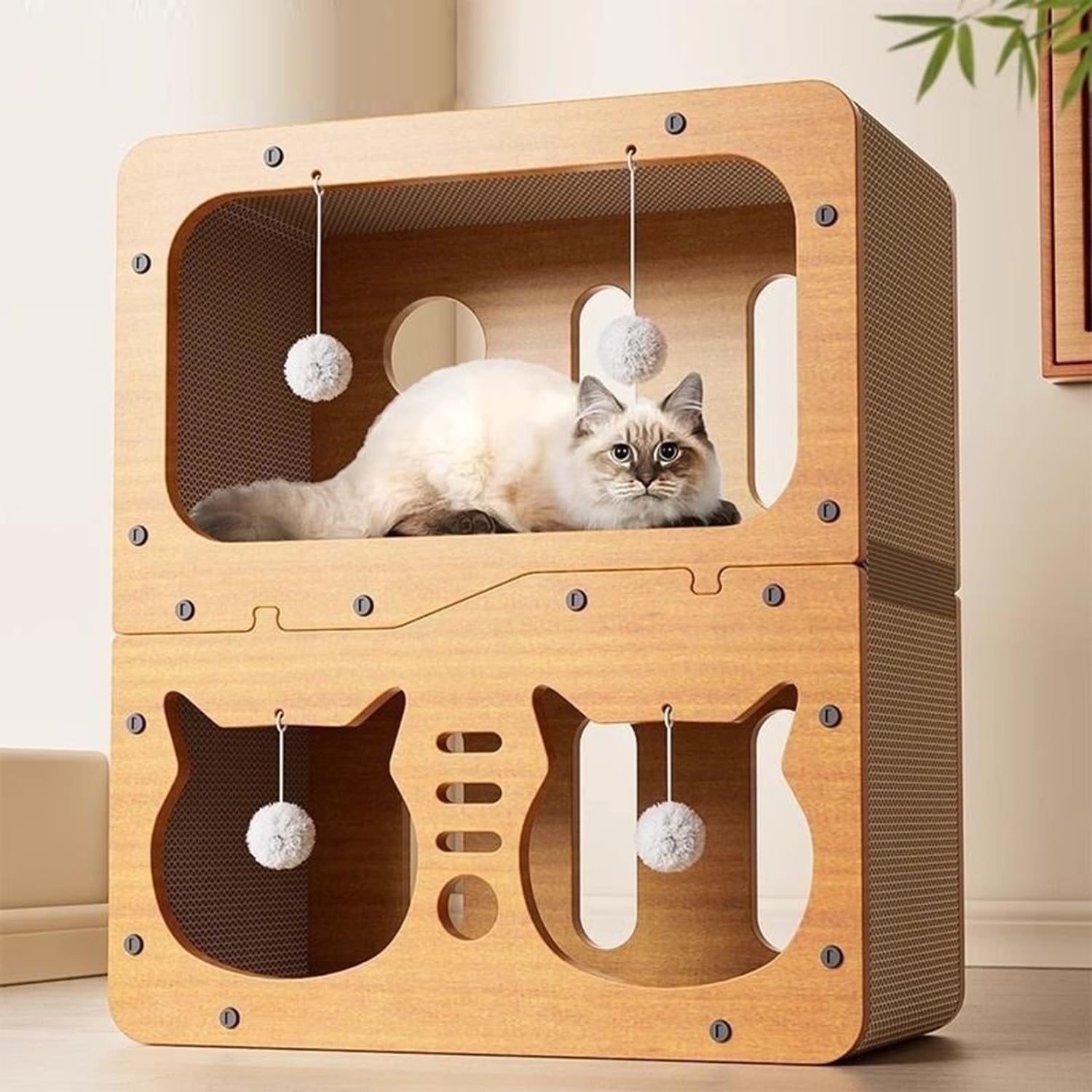 AMYESE Cat Scratcher Cardboard House replaceable inserts extend long-term use.