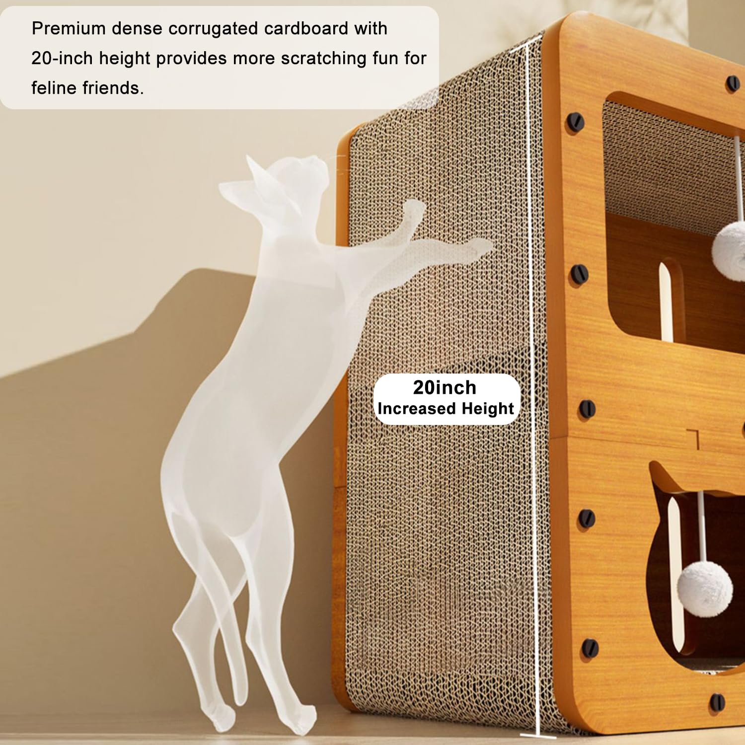 AMYESE Cat Scratcher Cardboard House scratching areas highlight engaging play spaces for felines.