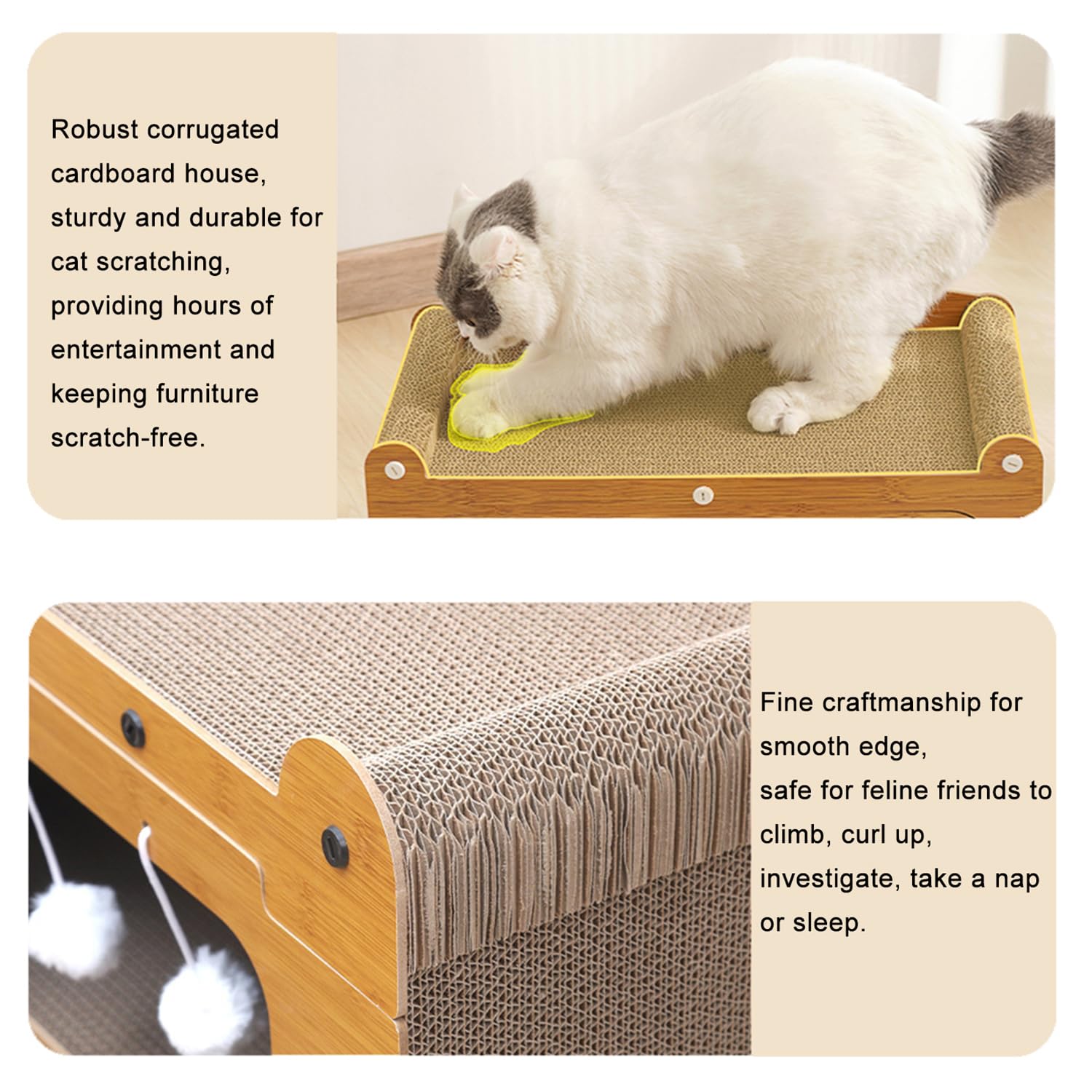 AMYESE Cat Scratcher Cardboard House ventilation windows aid airflow and comfort.