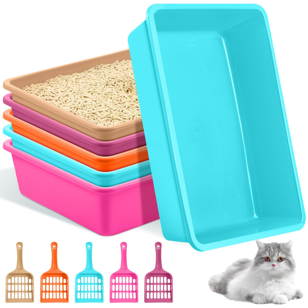 Amyhill 5-pcs open cat litter box set in five colors for multi-pet homes.