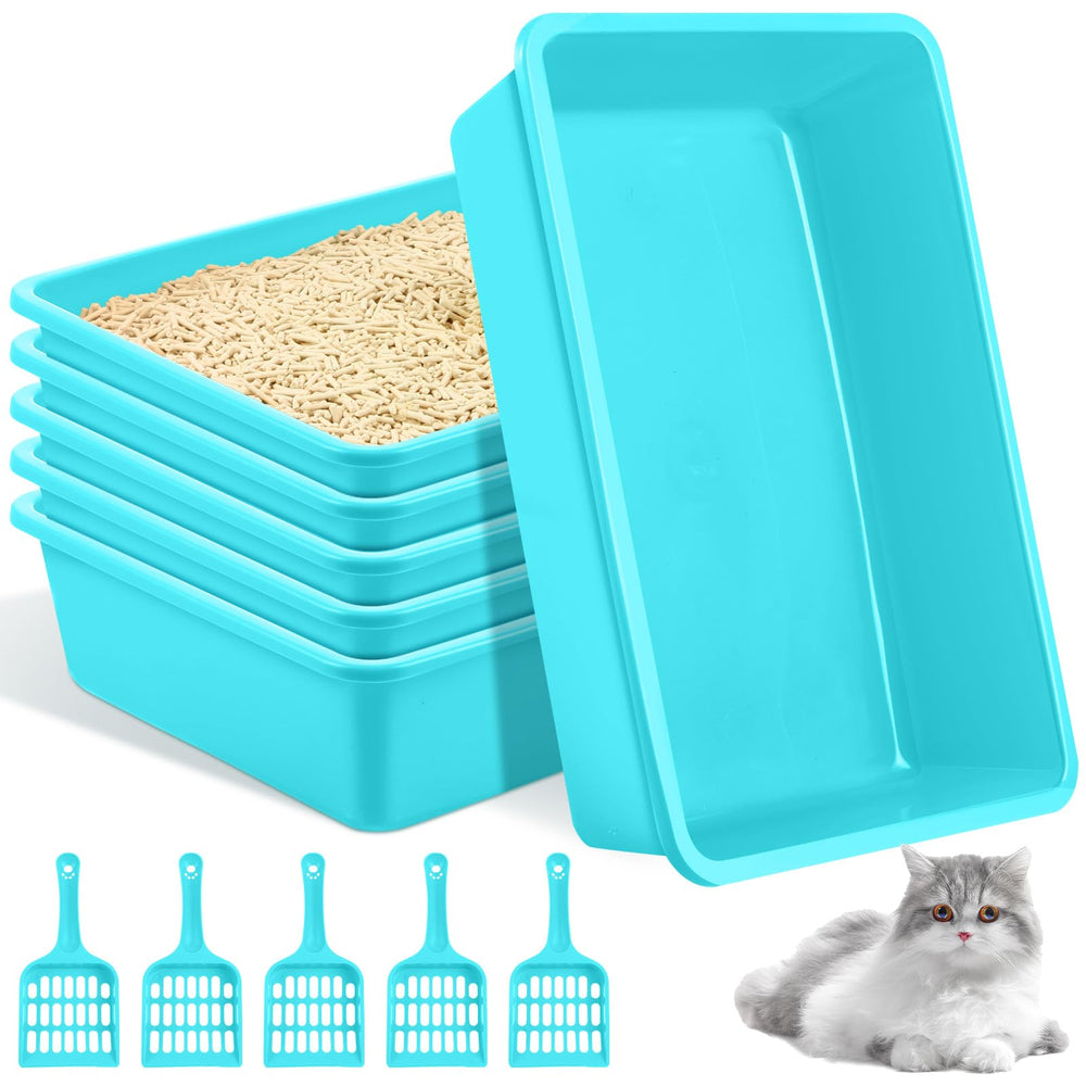 Amyhill 5pcs open cat litter box blue pan top view demonstrates easy-clean design