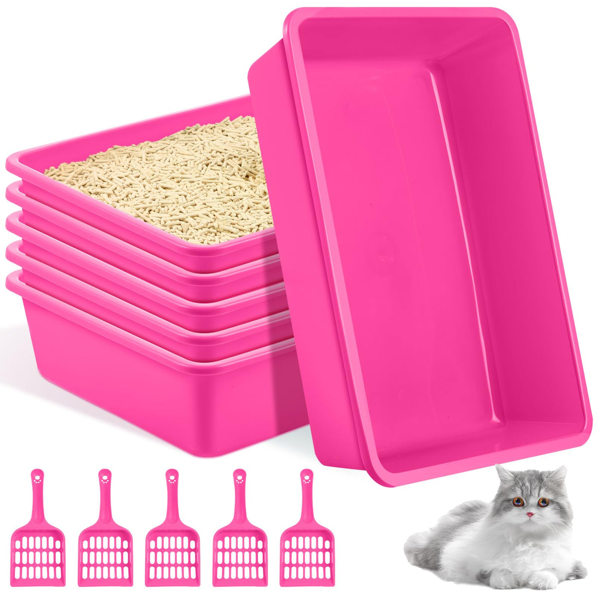 Amyhill open cat litter box pink front view for easy access.