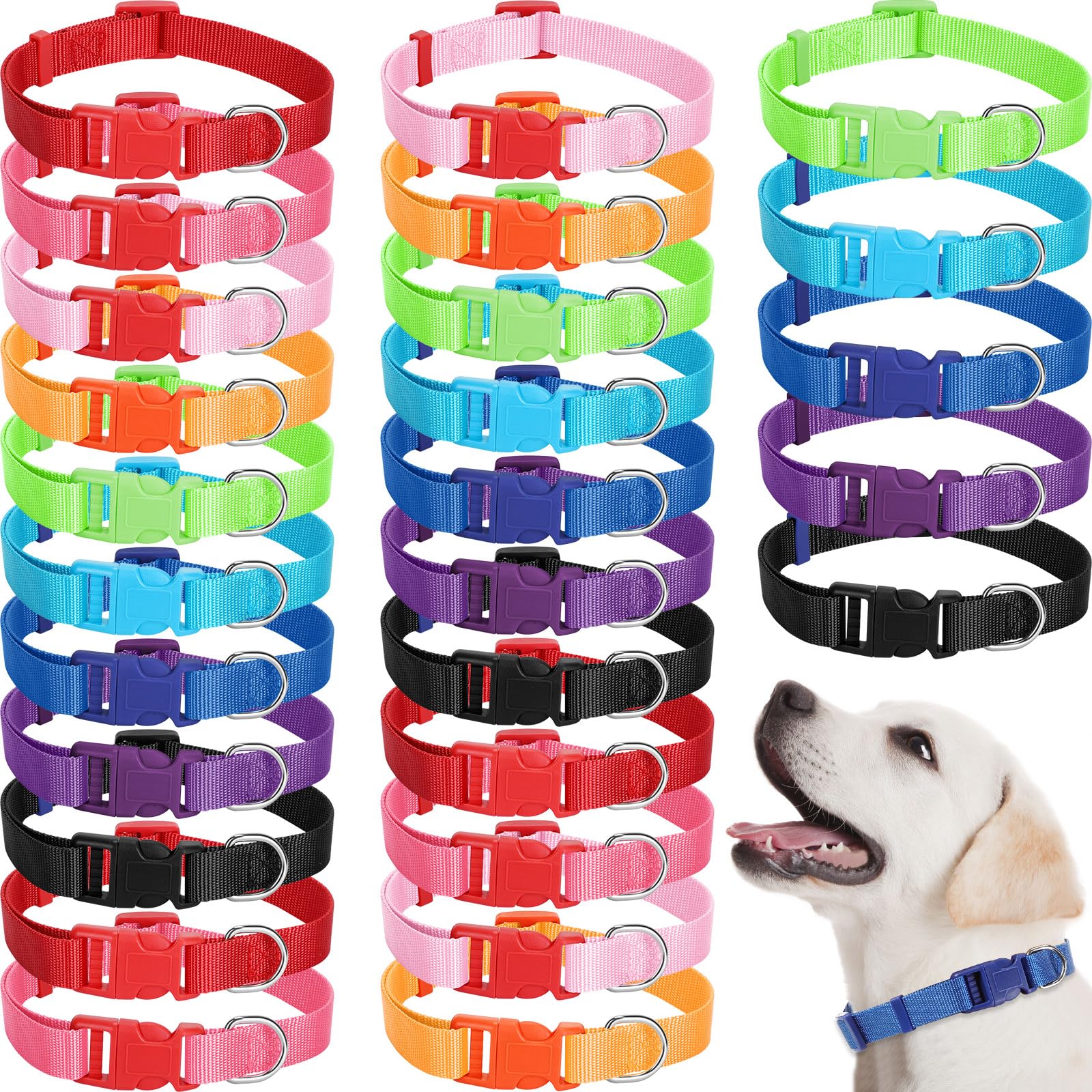 Amylove 27 Pcs dog collar bulk pack in bright colors for multi-pet wear.