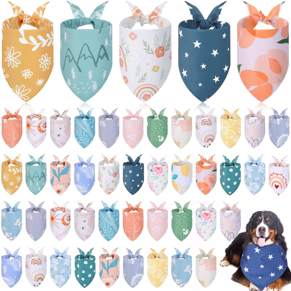 Amylove 50-pcs dog bandanas in packaging for bulk color options and quick styling.