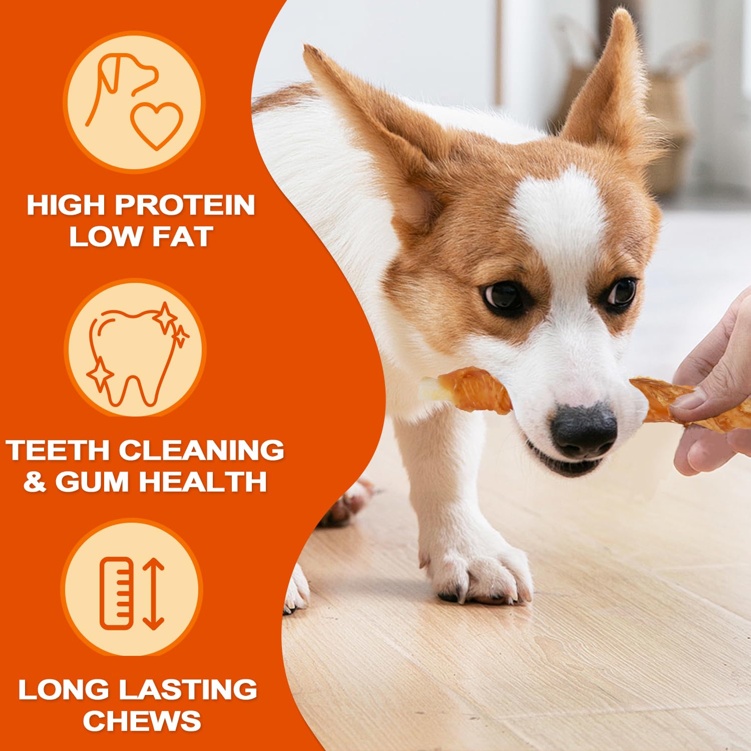 Amzey chicken wrapped rawhide twists dental-chewing action supports chewing habits.