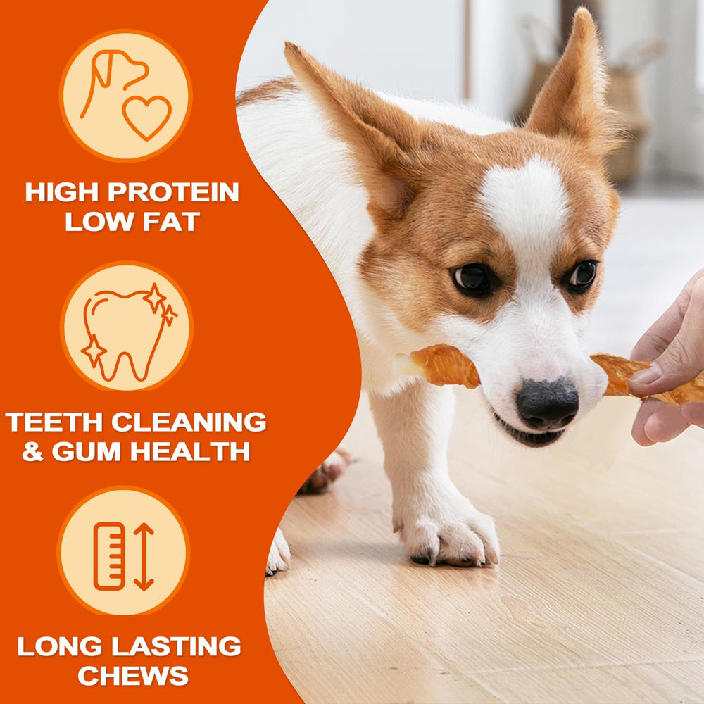 Amzey chicken wrapped rawhide twists dental-chewing action supports chewing habits.