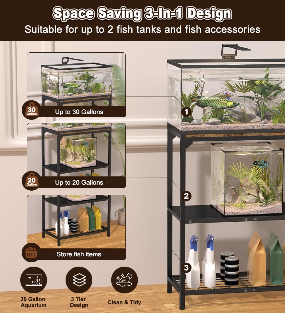 AnBaiMei aquarium stand side-angle - robust steel and wood for reliable support