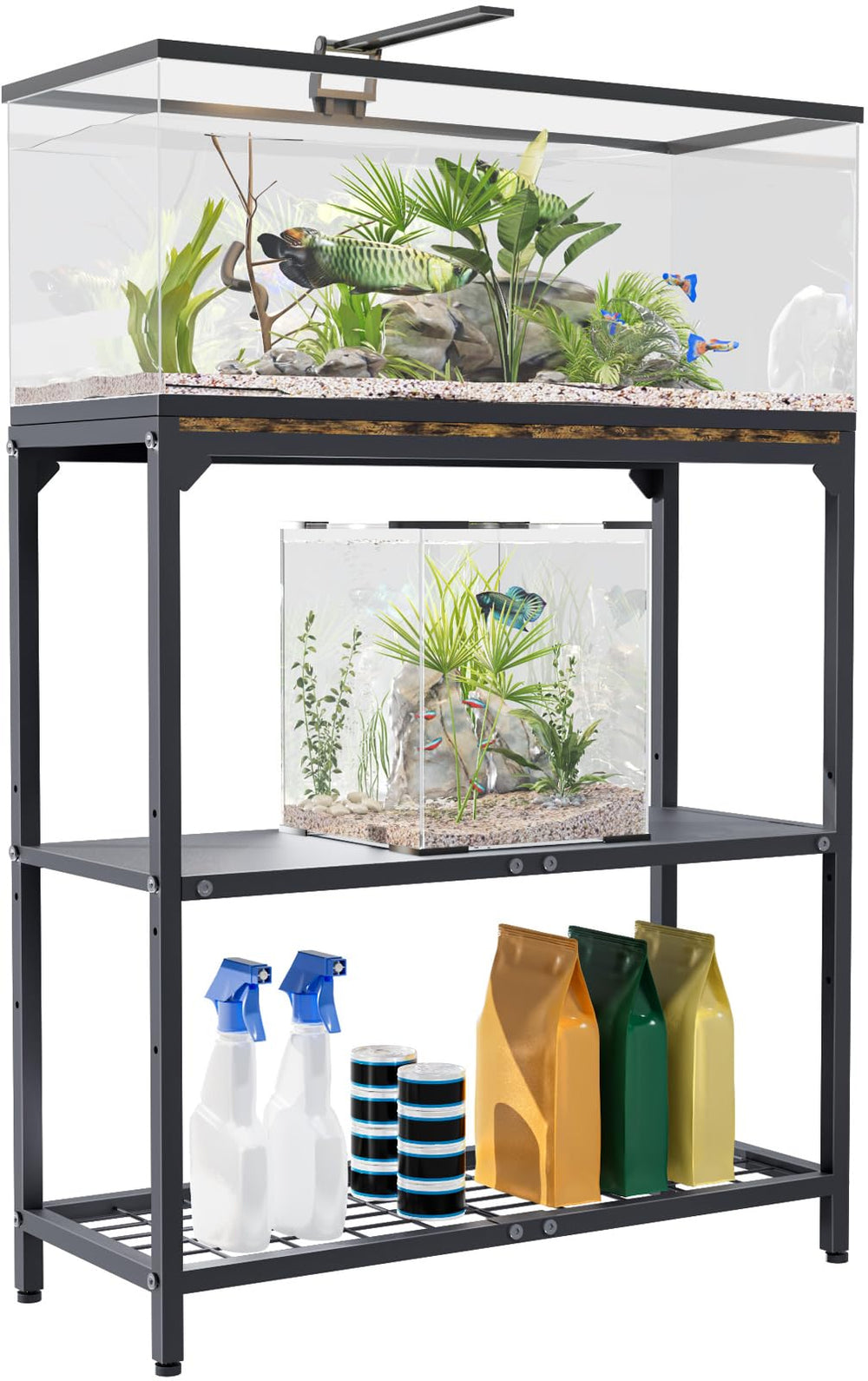 AnBaiMei aquarium stand top view - sturdy 3-tier design supports 5-30 gallon tanks with easy access
