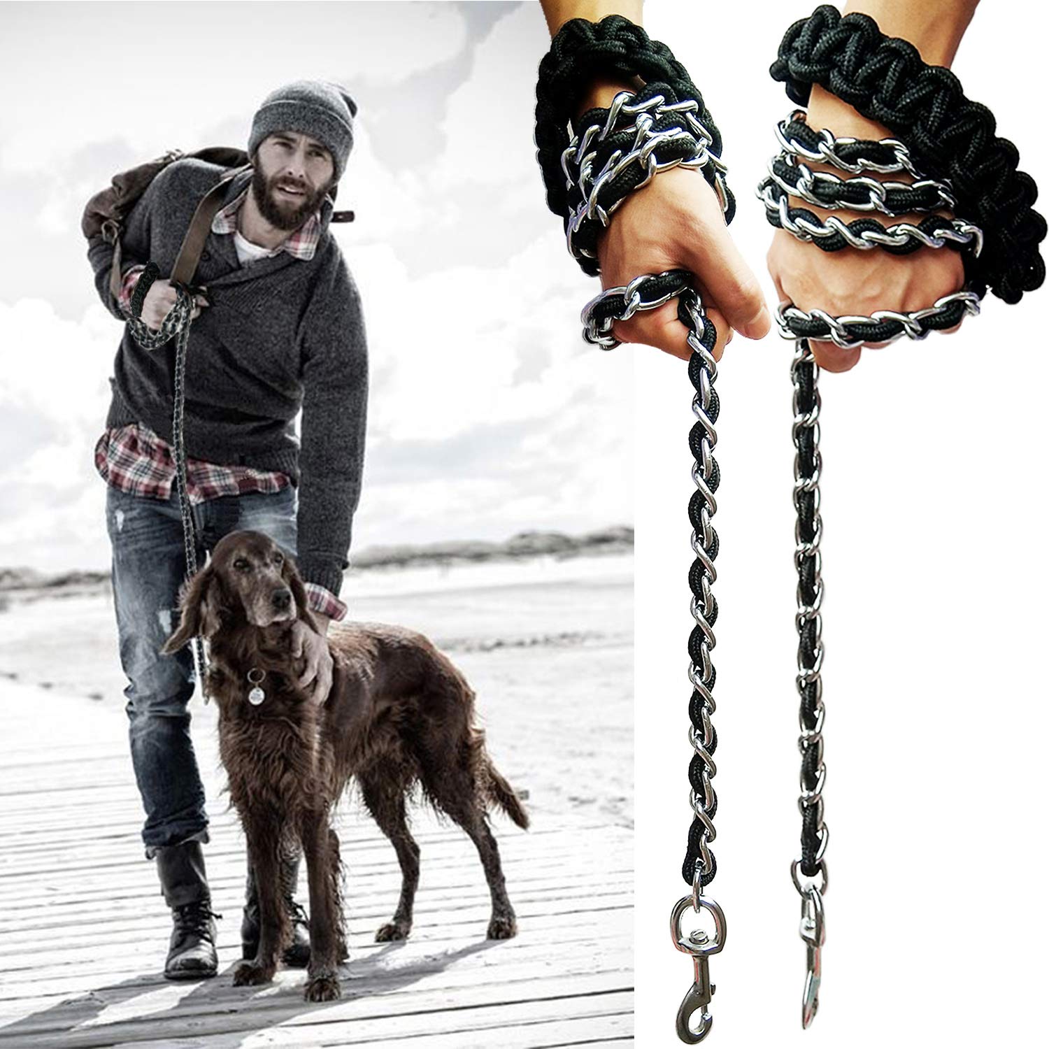 AncBace chrome-plated chain with black rope highlights a durable build.