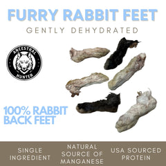 Ancestral Hunter rabbit feet closeup texture highlights crunchy, air-dried chew ideal for independent nibbling.