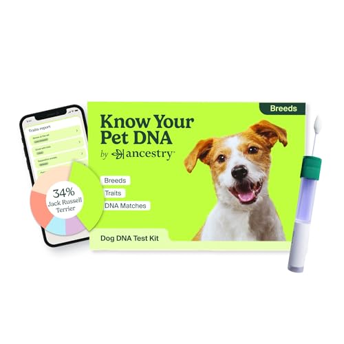 AncestryDNA Dog DNA Test at-home kit image shows easy sampling for quick breed insights.