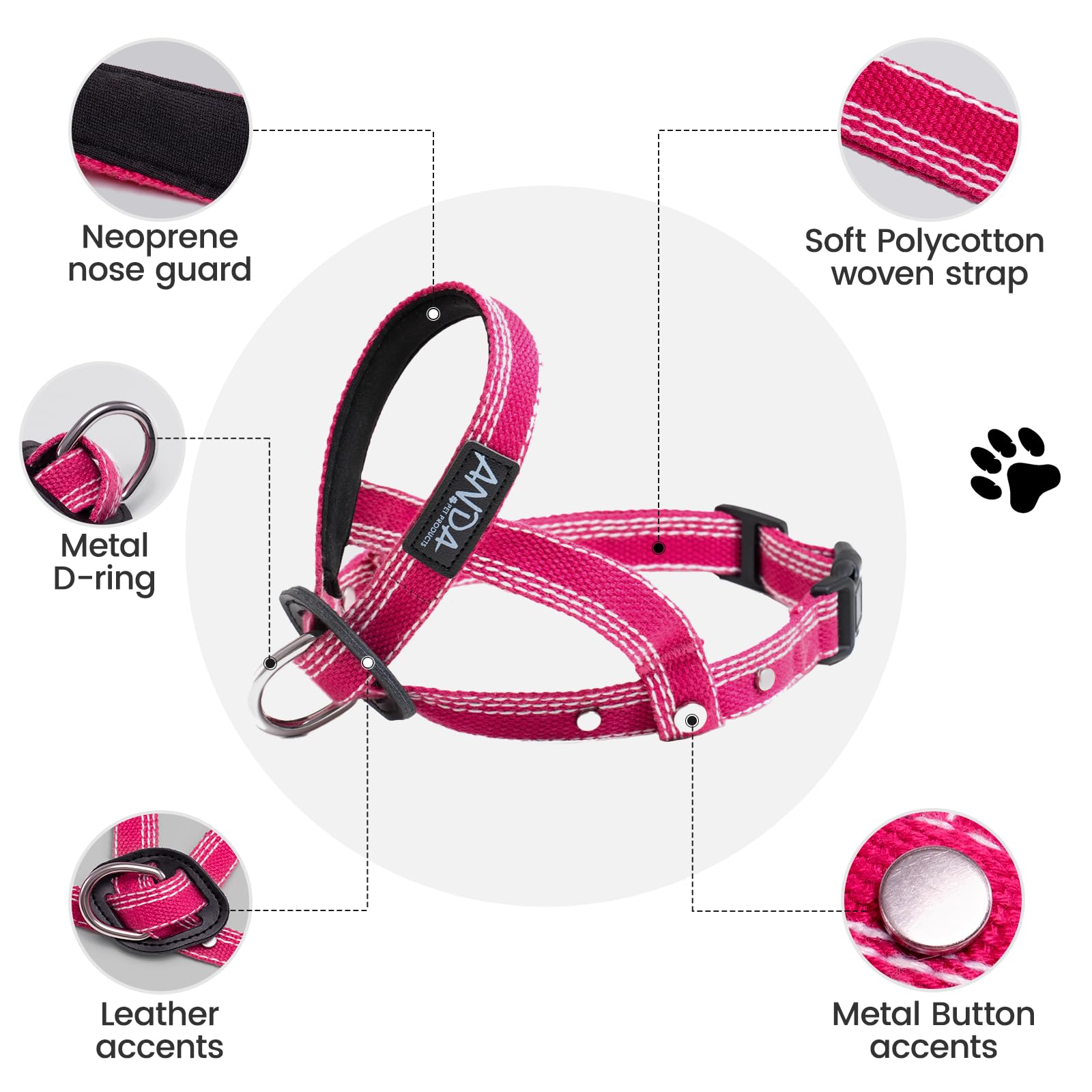 ANDA Ultra-Light headcollar close-up shows neoprene nose pad for reduced friction