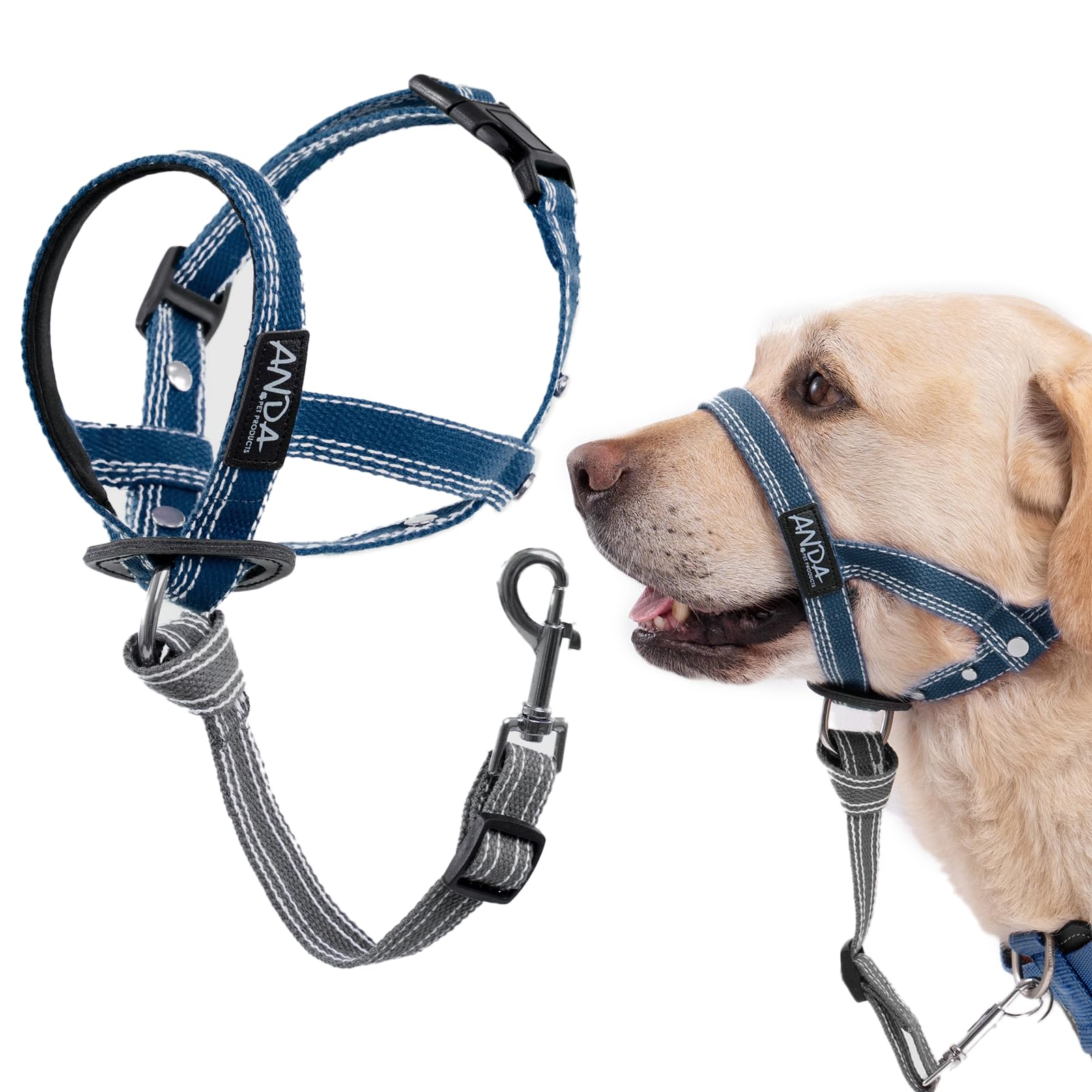 ANDA Ultra-Light No-Pull headcollar blue for comfortable daily walks with adjustable fit.