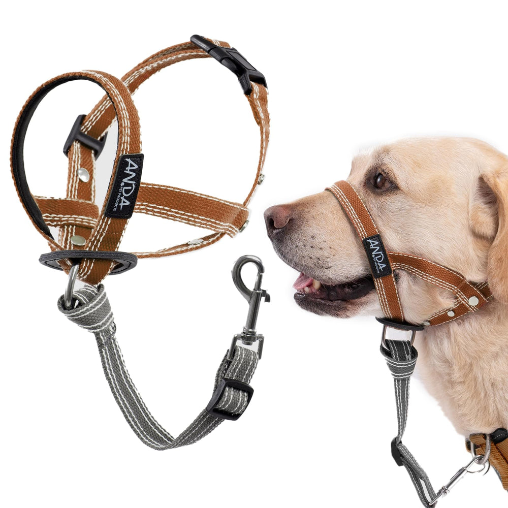 ANDA Ultra-Light No-Pull headcollar brown closeup shows breathable fabric for daily walks