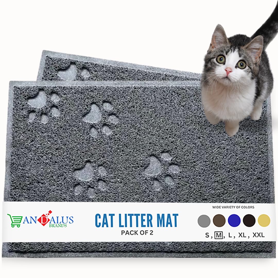 Andalus Brands cat litter mat pack 2 grey full view shows size and fit for larger litter boxes