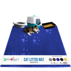 Andalus Brands Jumbo Cat Litter Mat blue top view showing large coverage reduces litter scatter