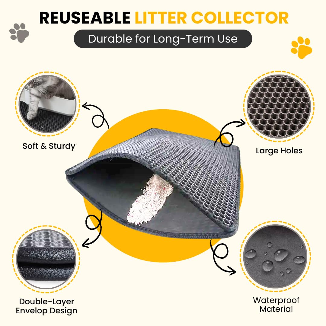 Andalus Brands Large Cat Litter Mat honeycomb detail controls litter scatter.