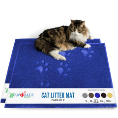 Andalus Brands large cat litter mat front view shows two blue mats trapping litter.