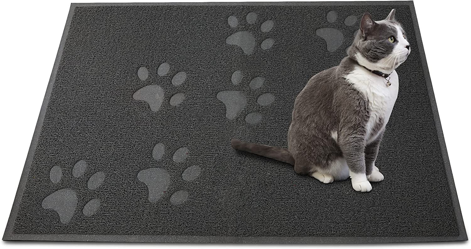 Andalus Large Cat Litter Mat grey front-angle shows waterproof trapping texture