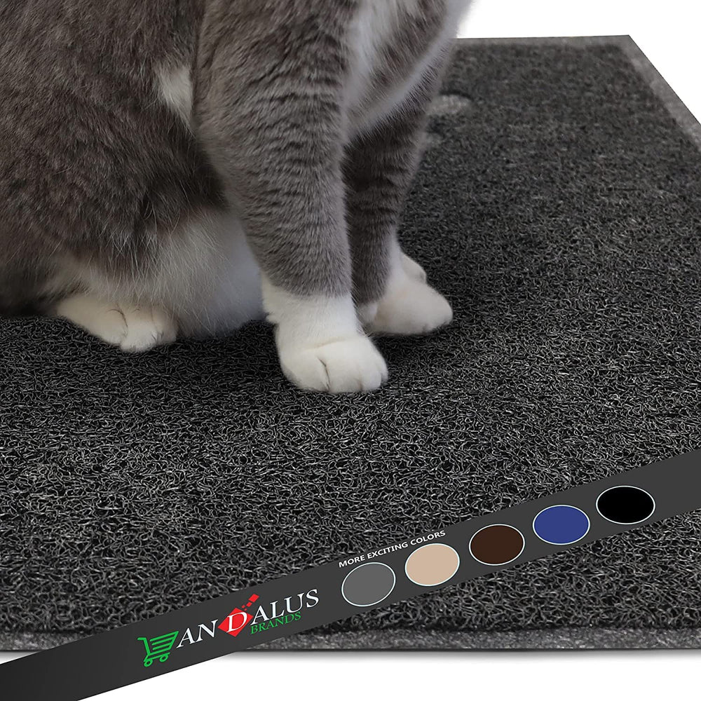 Andalus Large Cat Litter Mat paw protection scene suggests reduced tracking and cleaner floors.