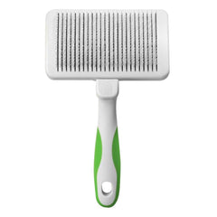 Andis 40160 self-cleaning slicker brush closeup shows tangles removal for a smoother coat.