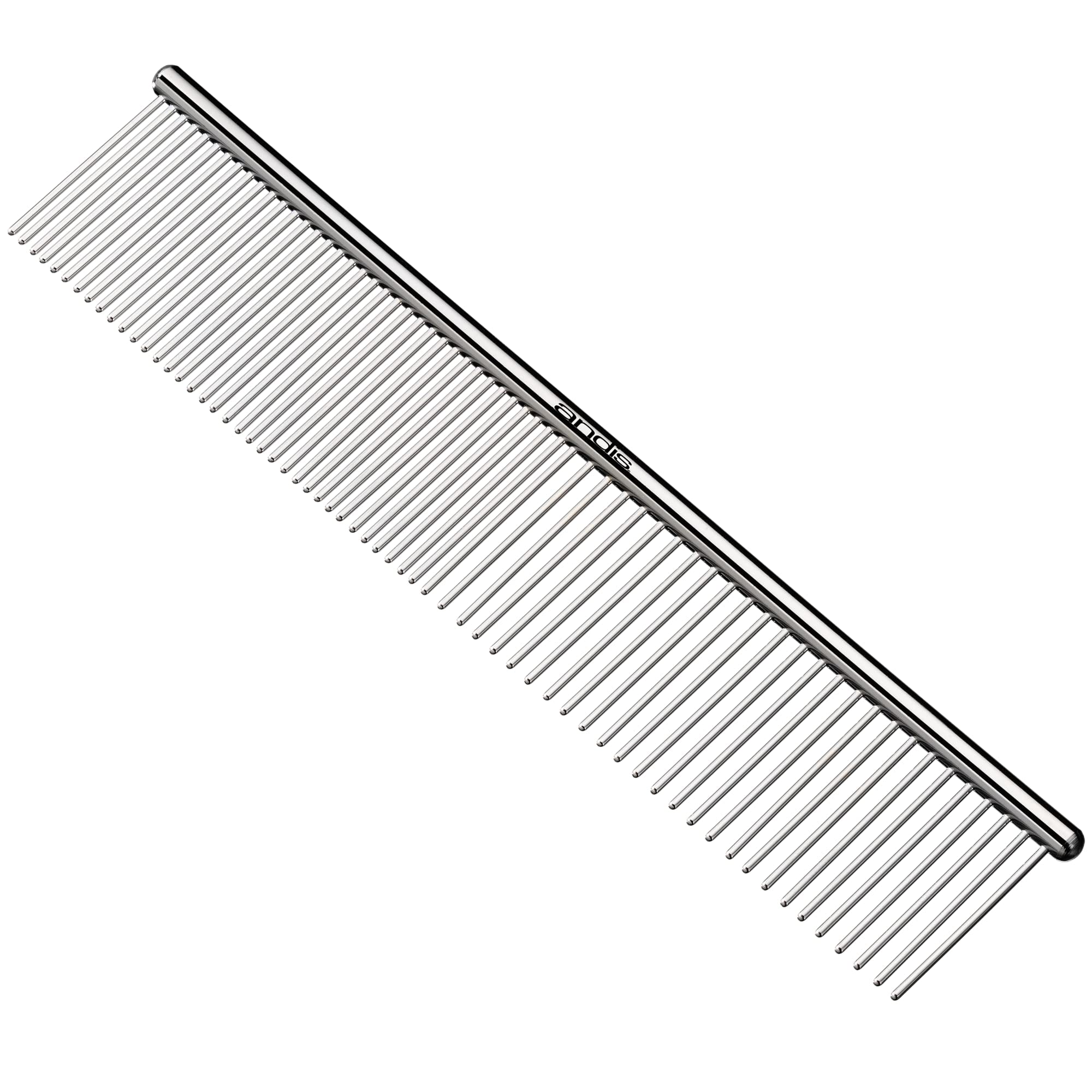 Andis 65730 comb with coarse and fine teeth in action for detangling.