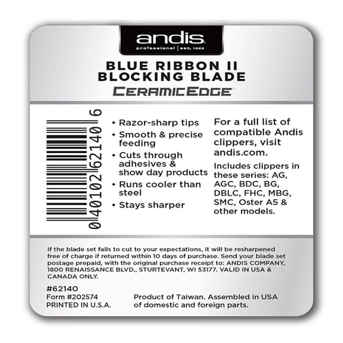 Andis Ceramic Edge Blue Ribbon II Blocking Blade on clipper in use for flawless lines.