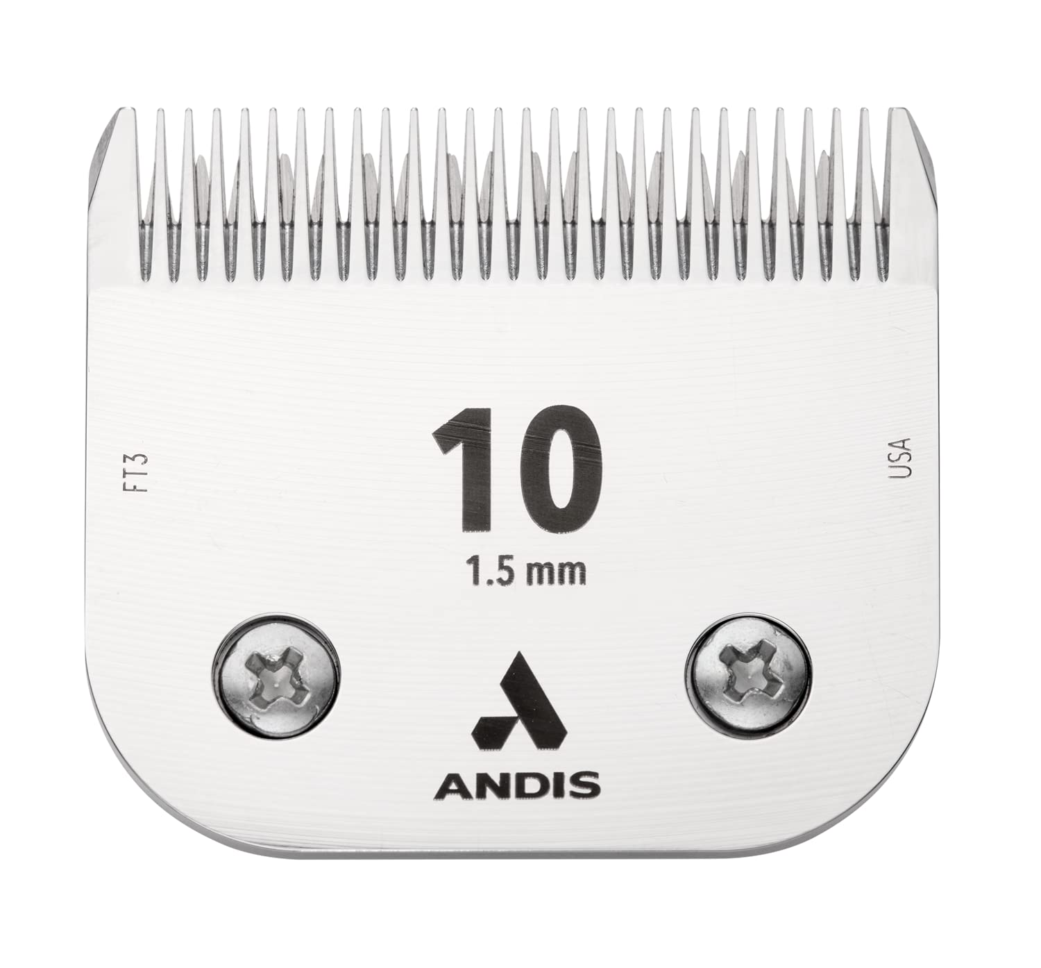 Andis Ceramic Edge blade closeup, size 10, precise trimming for paws, face, and tail.